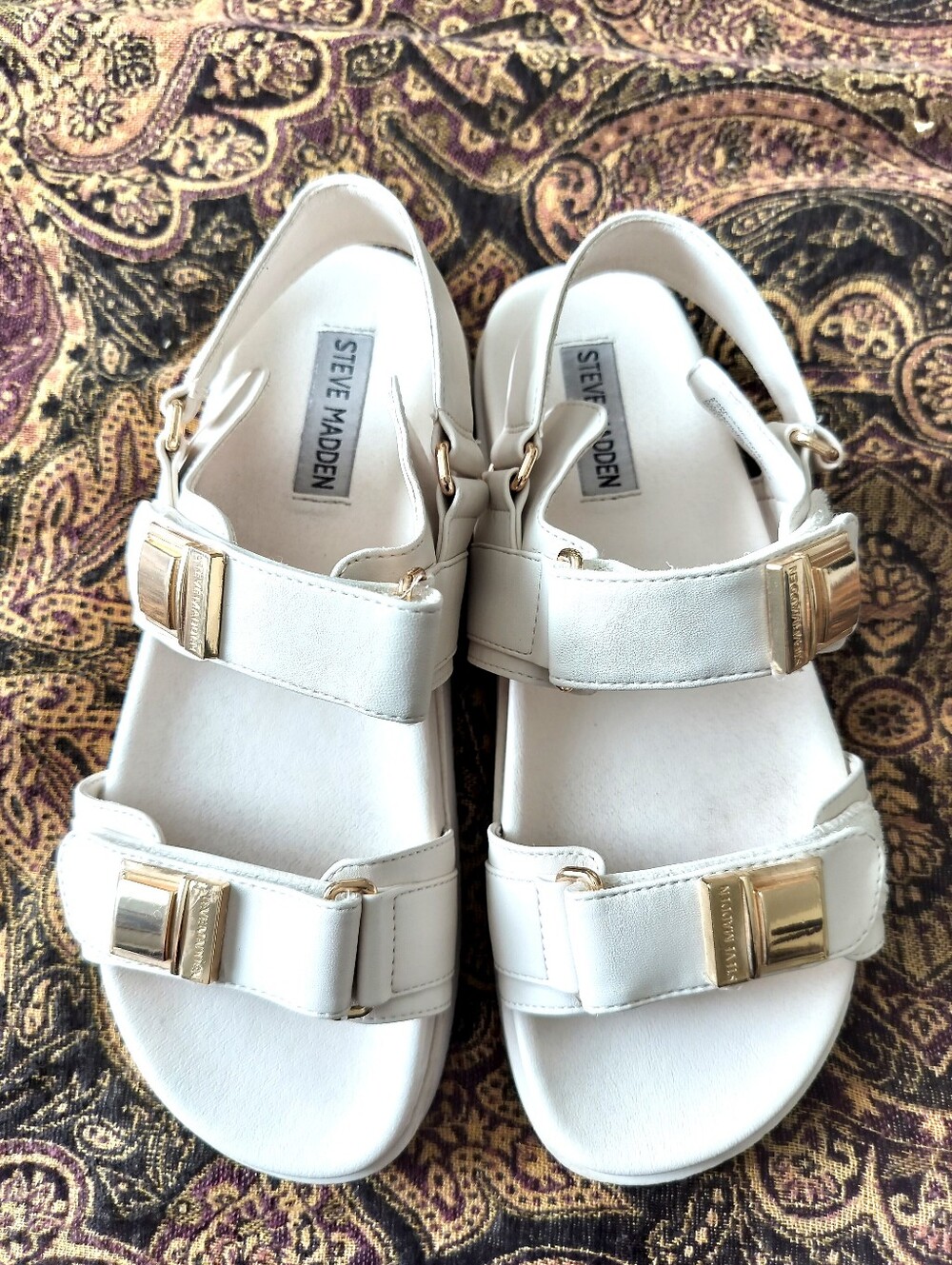 Steve Madden Women's 8.5 Markos Flatform Slingback Sandals Bone Gold Hardware